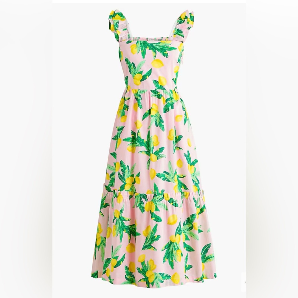 JCREW lemon print summer midi dress NWT